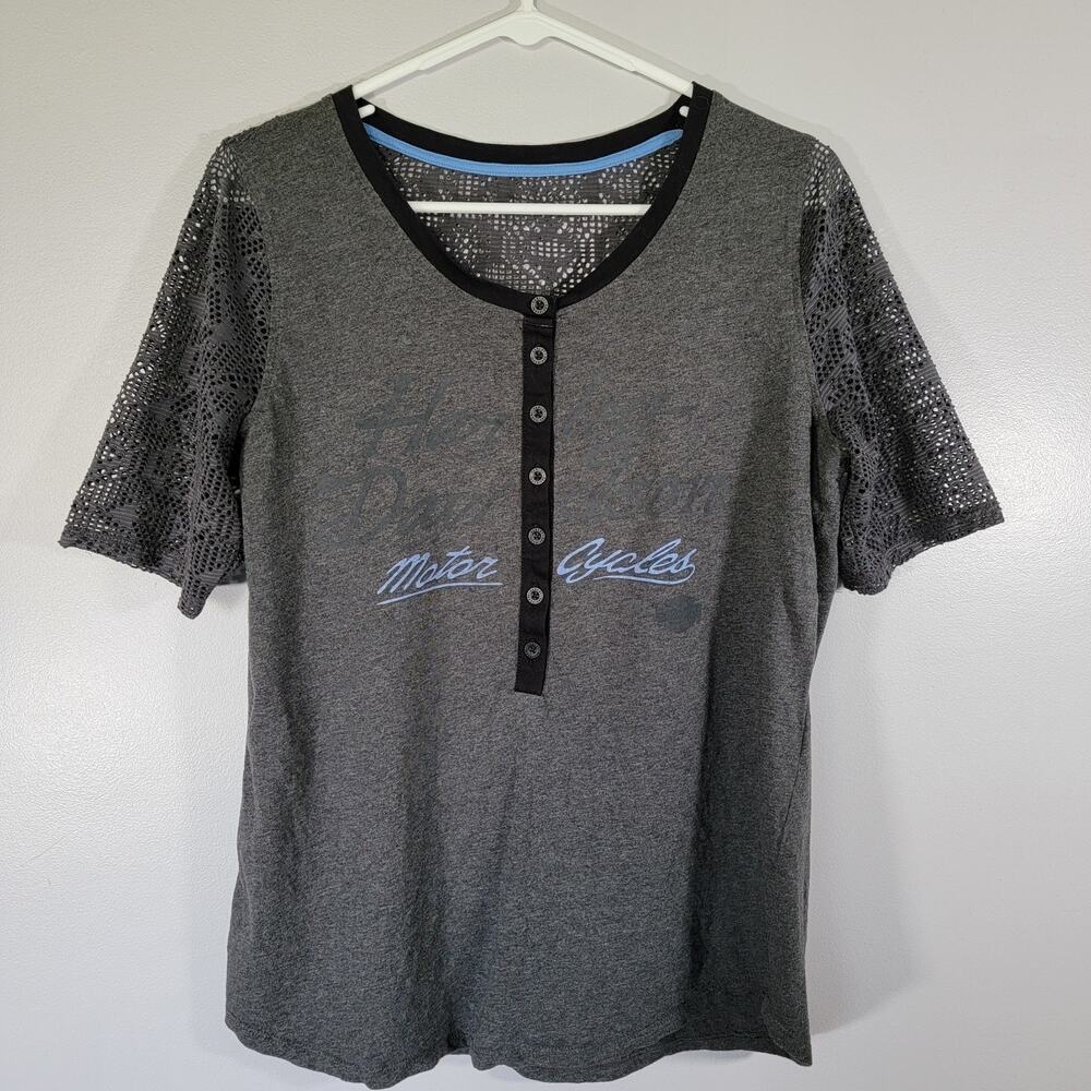 Harley Davidson Shirt Mesh Sz L Gray Biker Sturgis Bike Rally Feminine Airy Cool